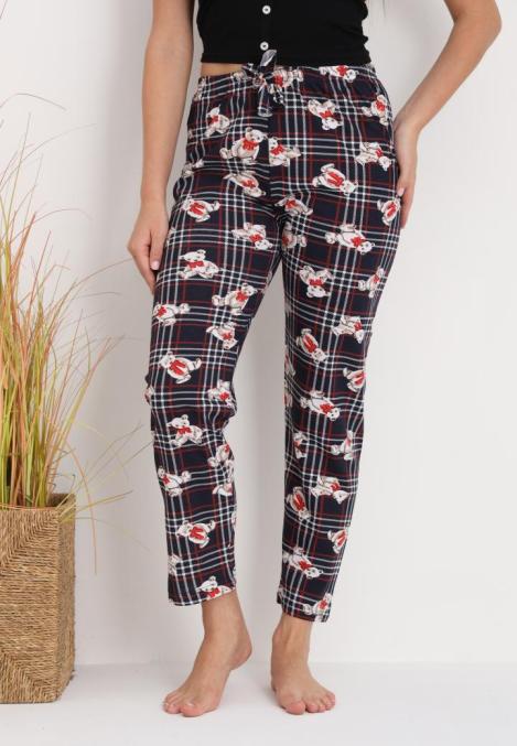 Pantaloni de Pijama Dama ,Culoare Bleumarin cu Ursuleti Crem ,Engros